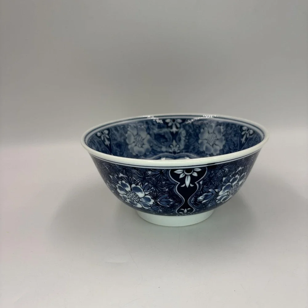 Japanese Blue Floral Porcelain Soup Bowl Asian Style Flower Design Tableware 6